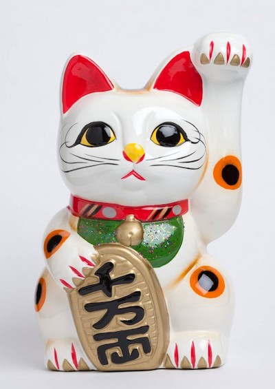 Manekineko gatto portafortuna giapponese in ceramica, NEKO